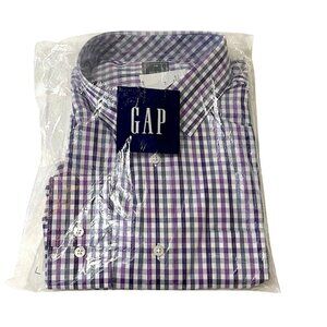 Gap Non Iron Cotton Button Down Shirt Purple Check Mens XL, NWT